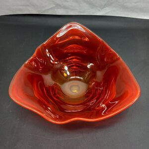 Vintage Amberina Red Orange Cadmium Glass Ruffled Bowl Dish Large XL Glows